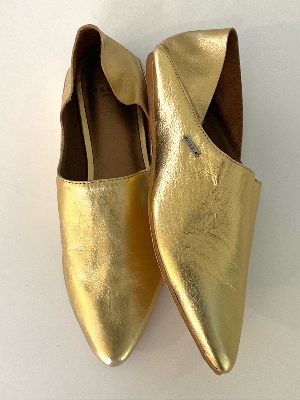 VELEZ Flat /Mule Pointed Toe in Metallic Gold Leather Size EU 39 NEW